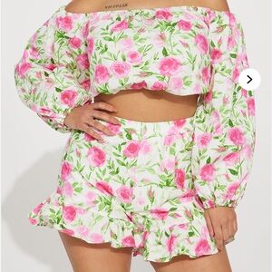 Floral Off-Shoulder Crop Top and Shorts Set